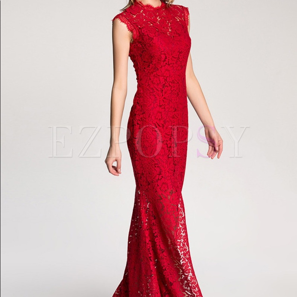 Danny couture maxi lace red dress size 8